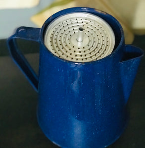 Blue Metal Primitive Coffee Pot