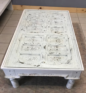 Gorgeous carved wood glass top coffee table