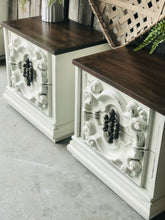 Load image into Gallery viewer, Ornate Vintage Farmhouse Nightstand or End Table Set