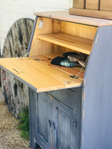 Primitive Solid Pine Secretary Cabinet