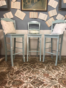 Three Coastal Blue Bar Height Stools