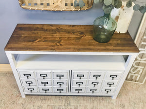 Perfect Farmhouse Faux Apothecary TV Stand