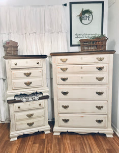 Beautiful Tall Boy Chest of Drawers and Nightstand Set