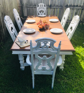 Extra Large Vintage Farmhouse Dining Table & Chairs