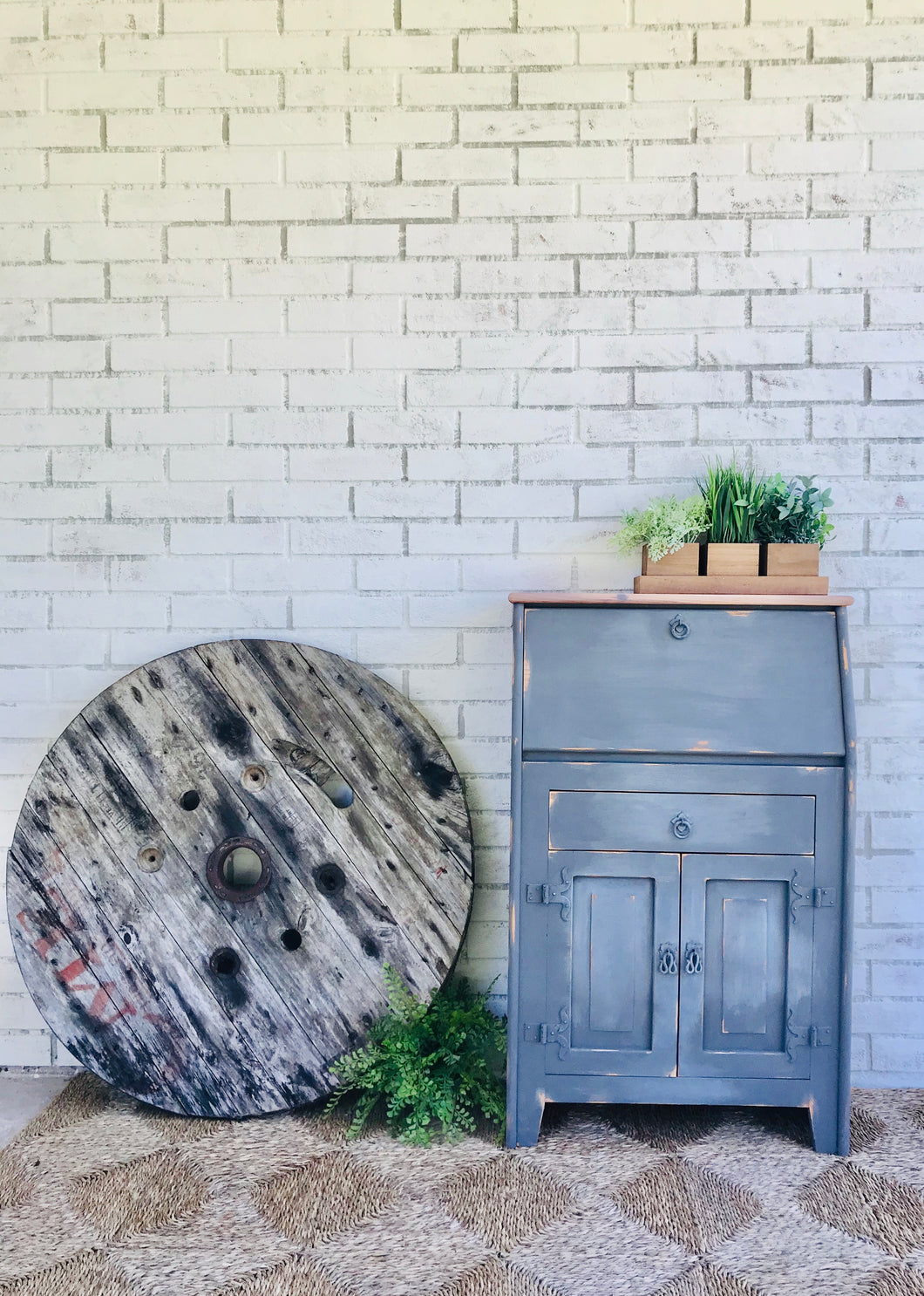 Primitive Solid Pine Secretary Cabinet