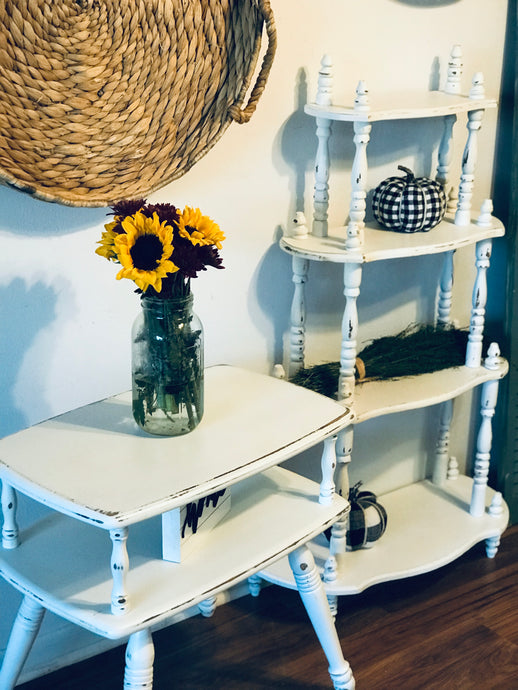 Gorgeous Vintage Wood Shelf and Table Set