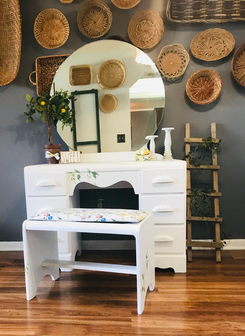 Pretty Vintage Garden Inspired Vanity & Bench