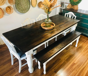 Amazing Solid Farmhouse Table w/Chairs & Bench