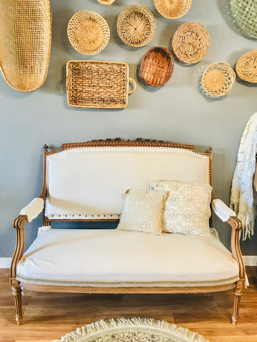 Gorgeous Antique Neutral Linen Settee