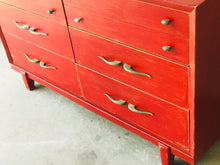 Load image into Gallery viewer, Barn Red Vintage MCM Dresser, Buffet, or TV Stand