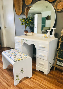 Pretty Vintage Garden Inspired Vanity & Bench