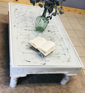 Gorgeous carved wood glass top coffee table