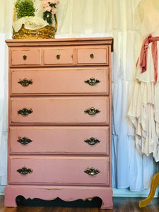 Pretty Pink Tall Chest of Drawers