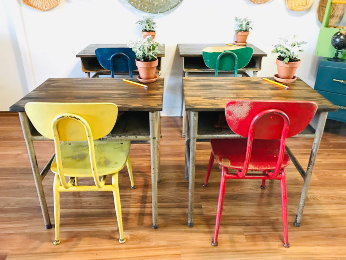 Four Adorable Vintage School Desks & Chairs