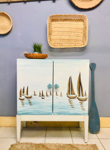 Cute Coastal Scene Painted Cabinet