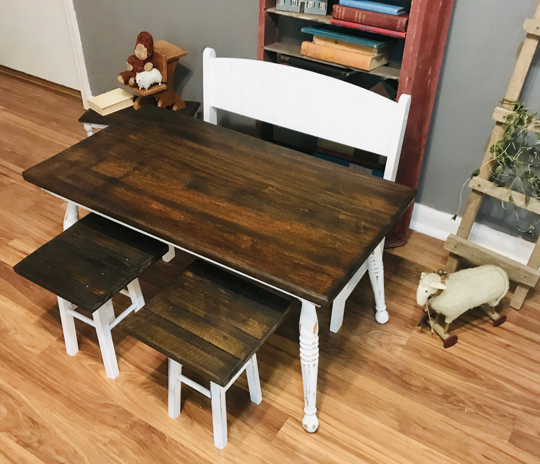 Adorable Mini Farmhouse Toddler Table w/Bench & Stools