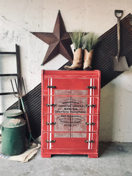 Amazing Vintage Grain Sack Waterfall Chest of Drawers