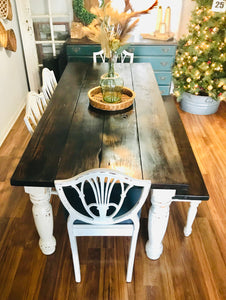 Amazing Solid Farmhouse Table w/Chairs & Bench