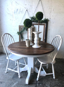 Charming Farmhouse Round or Oval Table, Two Chairs, & Bench