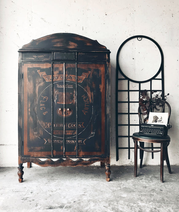 Unique Antique Wardrobe with Vintage Typography Design