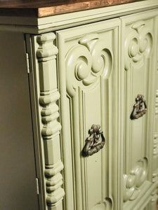 Amazing Sage Green Armoire and Long Dresser Set