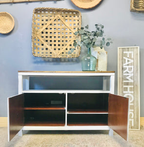 Perfect Farmhouse Faux Apothecary TV Stand