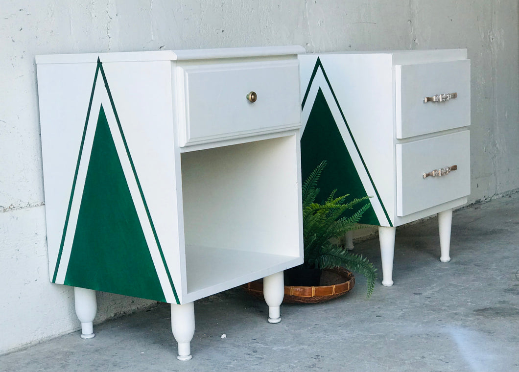 Unique MCM Mismatched Nightstand Set