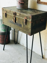 Load image into Gallery viewer, Amazing Vintage Army Trunk on Hairpin Legs