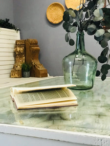 Gorgeous carved wood glass top coffee table