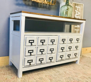 Perfect Farmhouse Faux Apothecary TV Stand