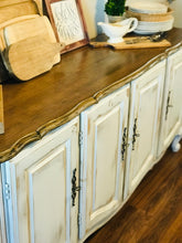 Load image into Gallery viewer, Neutral Vintage Buffet Table with Storage Shelves