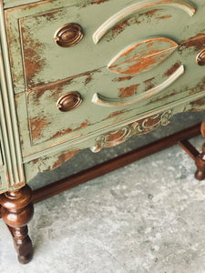 Stunning Distressed Vintage Jacobean Buffet Cabinet