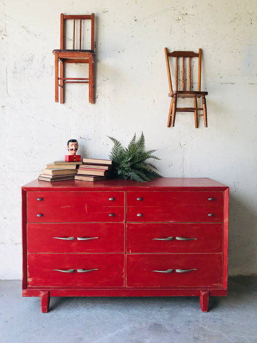 Barn Red Vintage MCM Dresser, Buffet, or TV Stand