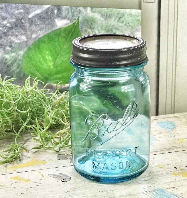 Vintage blue mason jar