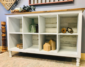 Beautiful Farmhouse Cubby TV Stand or Entryway Table