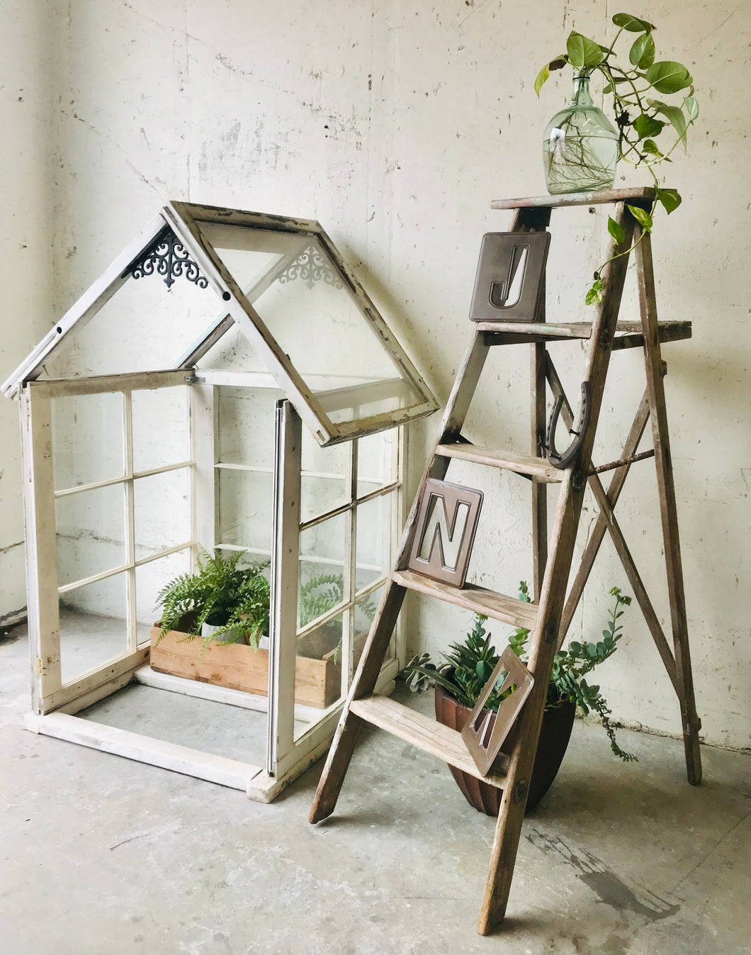 Salvaged Old Window Greenhouse without Door