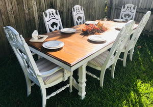 Extra Large Vintage Farmhouse Dining Table & Chairs