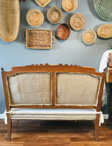 Gorgeous Antique Neutral Linen Settee