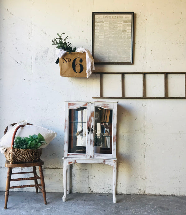 Distressed Petite Farmhouse Curio Cabinet