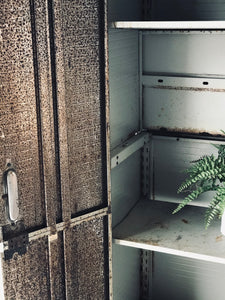 Black & Rusty Rolling Metal Storage Cabinet