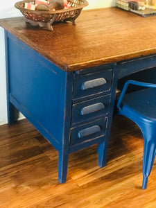 Large Solid Wood Industrial Vintage Desk & Chair