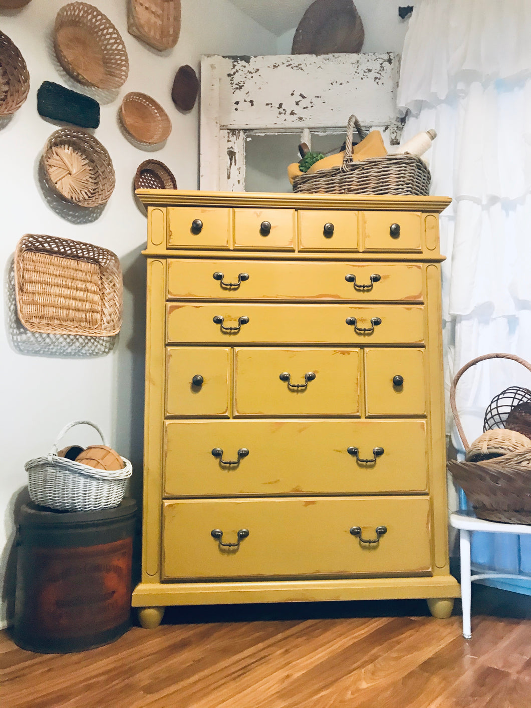 Solid Mustard Yellow Tallboy Chest of Drawers