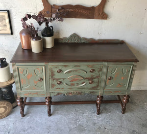 Stunning Distressed Vintage Jacobean Buffet Cabinet