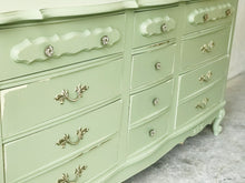 Load image into Gallery viewer, Pretty Vintage Sage French Provincial Long Dresser