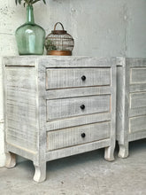 Load image into Gallery viewer, Pretty Whitewashed Solid Wood Nightstand or End Table Set