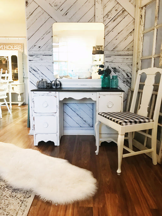 Gorgeous Vintage Wood Vanity with Chair