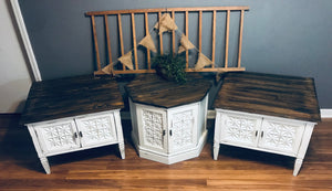 Farmhouse Refinished Vintage End Table Set (3)