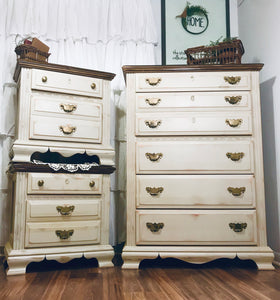 Beautiful Tall Boy Chest of Drawers and Nightstand Set