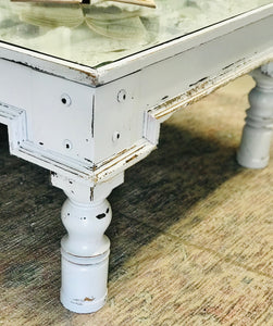 Gorgeous carved wood glass top coffee table