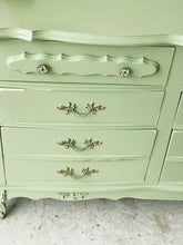 Load image into Gallery viewer, Pretty Vintage Sage French Provincial Long Dresser